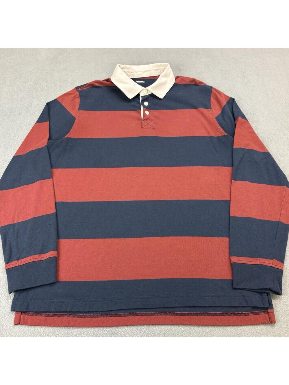 Sonoma Striped Rugby Polo Shirt Size Large Red Blue